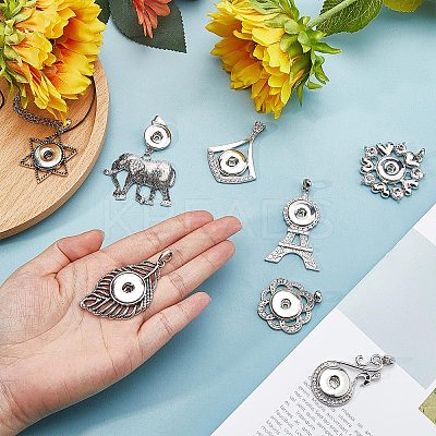 9Pcs 9 Style Alloy Hang Snap Base Big Pendants FIND-GF0004-30-1