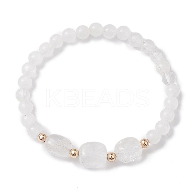 Natural Quartz Crystal Cube & Round Rock Crystal Beaded Stretch Bracelets BJEW-JB10807-01-1