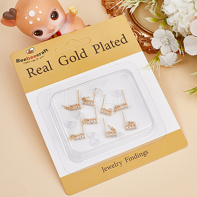 10Pcs Brass Glass Rhinestone Stud Earring Findings KK-BBC0009-24-1