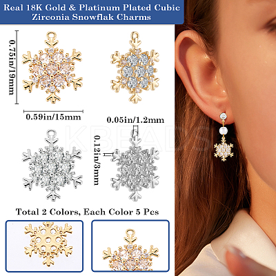 10Pcs 2 Colors Brass Micro Pave Clear Cubic Zirconia Pendants ZIRC-BBC0002-75-1
