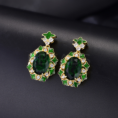 Brass Micro Pave Cubic Zirconia Oval Stud Dangle Earrings for Women TP9450-2-1