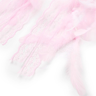 Heart Woven Web/Net with Feather Hanging Ornaments HJEW-G025-12A-1