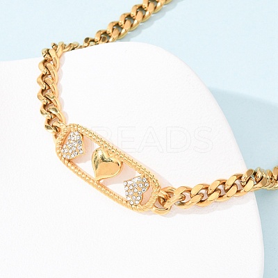 304 Stainless Steel Crystal Rhinestone Rectangle with Heart Pendant Necklaces for Women NJEW-D340-01G-1