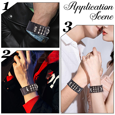 2Pcs 2 Colors Halloween Skull Leather Cord Bracelets for Men BJEW-GF0001-29-1