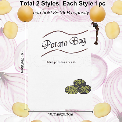 2Pcs 2 Styles Printed Cotton Cloth Storage Bags ABAG-CN0001-09-1