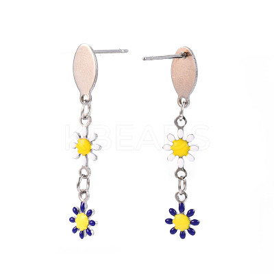 Flower Enamel Long Dangle Stud Earrings EJEW-N049-03B-1