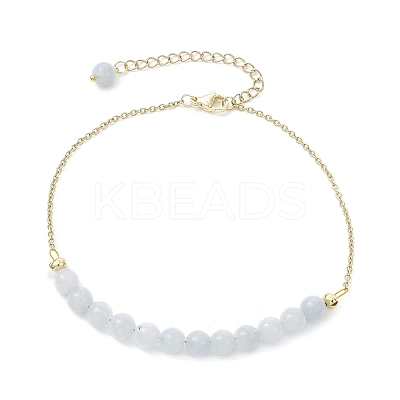 Dyed Natural White Jade Round Beaded Ankelets AJEW-AN00707-02-1