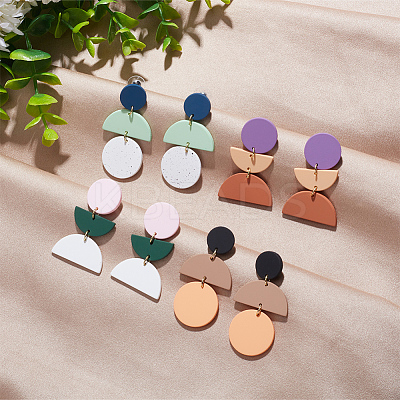 4 Pairs 4 Style Polymer Clay Dangle Stud Earrings with 316 Surgical Stainless Steel Pins EJEW-AN0004-27-1