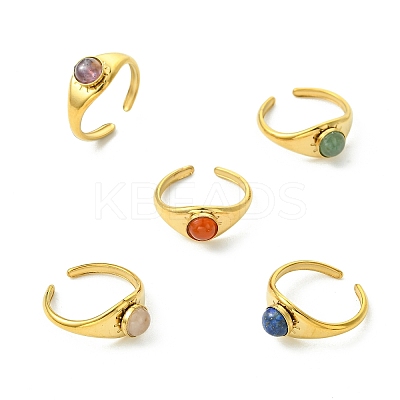 Natural Gemstone Sun 304 Stainless Steel Cuff Open Rings for Women RJEW-JR01065-1