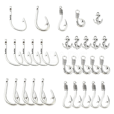 50Pcs 5 Styles Tibetan Style Alloy Hook Clasps TIBE-YW0001-66-1