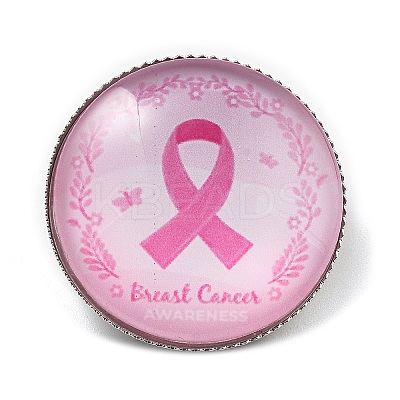 Breast Cancer Awareness Ribbon Glass Brooches LS-JEWB-L019-01K-1