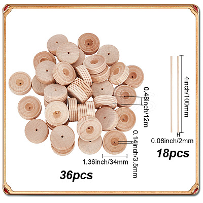 36Pcs Unfinished Wood Wheels Toys AJEW-DR0001-53-1
