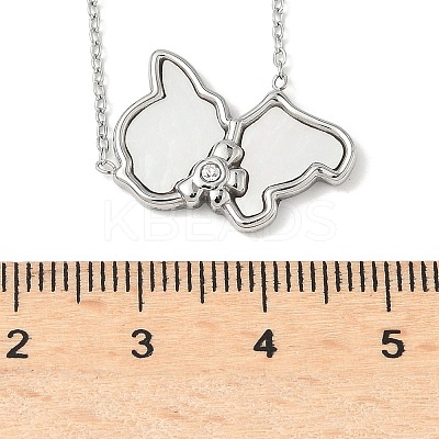 304 Stainless Steel Pave Natural White Shell Cute Cat Shaped Pendant Necklaces for Women NJEW-M101-01P-1