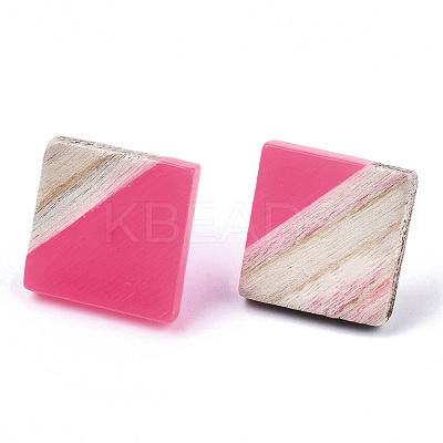 Transparent Resin & Wood Stud Earrings EJEW-N017-005A-A04-1