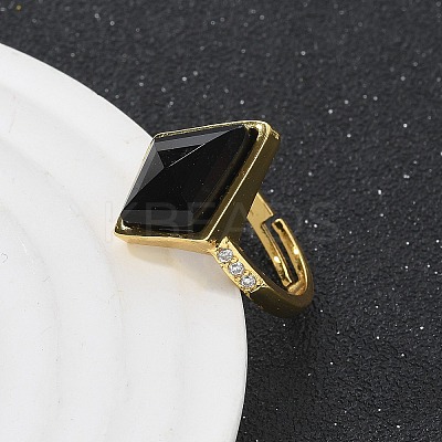 Rhombus Natural Obsidian Finger Rings RJEW-B113-01G-07-1