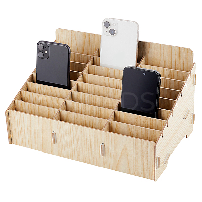 24-Grid Wooden Cell Phone Storage Box CON-WH0094-05B-1