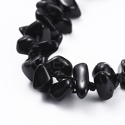 Adjustable Natural Obsidian Chip Beads Braided Bead Bracelets BJEW-JB04392-03-1