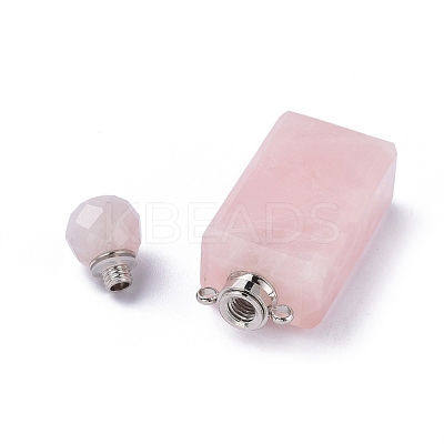 Faceted Natural Rose Quartz Openable Perfume Bottle Pendants G-P435-C-03P-1