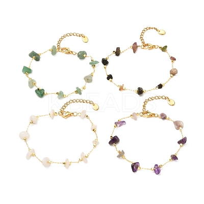 Natural Mixed Gemstone Chip Beaded Bracelet for Girl Women BJEW-JB06983-1