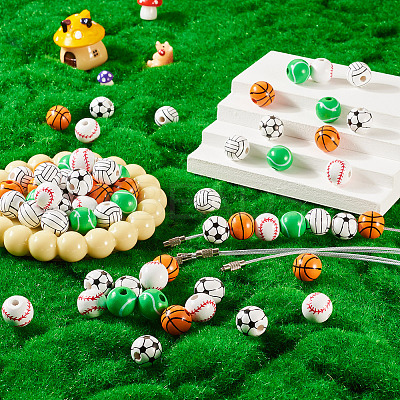 DIY Sports Ball Wood & 304 Stainless Steel  Keychain Making Kits DIY-TA0010-99-1