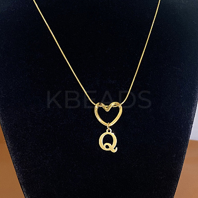 304 Stainless Steel Heart with Initial Pendant Necklaces for Women FS-WG4DC9E-17-1