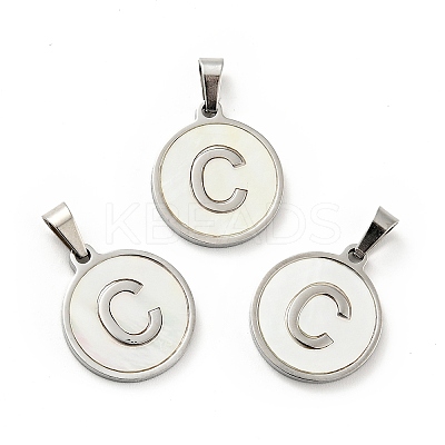 304 Stainless Steel with White Shell Pendants STAS-G268-01C-P-1