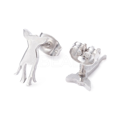 Non-Tarnish Deer Shape 304 Stainless Steel Stud Earrings for Women EJEW-Z017-11P-1