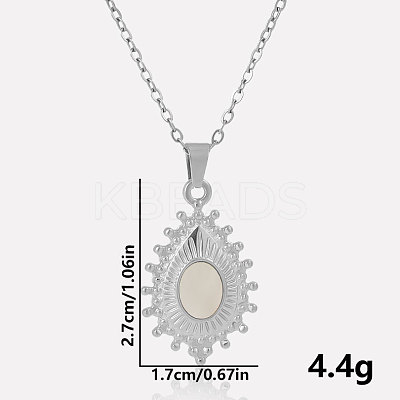 304 Stainless Steel Pave Natural White Shell Teardrop Pendant Necklaces LS-RV9484-2-1