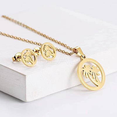 201 Stainless Steel Pendant Necklace & Stud Earring Sets FS-WGB816B-07-1
