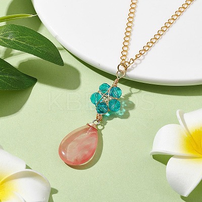Glass & Cherry Quartz Glass Pendant Necklaces NJEW-JN04675-1