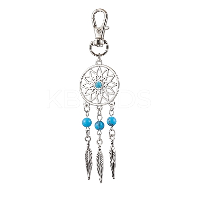 Woven Net/Web with Feather Alloy Pendant Decorations HJEW-JM02138-1
