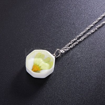 Rhodium Plated 925 Sterling Silver Octagon Porcelain Pendant Necklaces JN368A-1