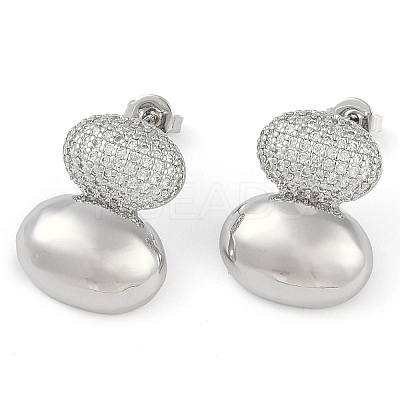 Oval Clear Cubic Zirconia Stud Earrings EJEW-Q387-04P-1