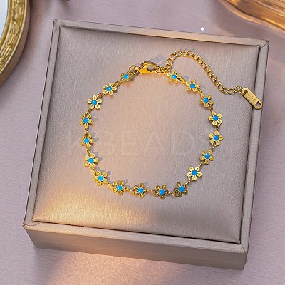 Flower 304 Stainless Steel Enamel Link Bracelets for Women LS-BJEW-M096-01G-1