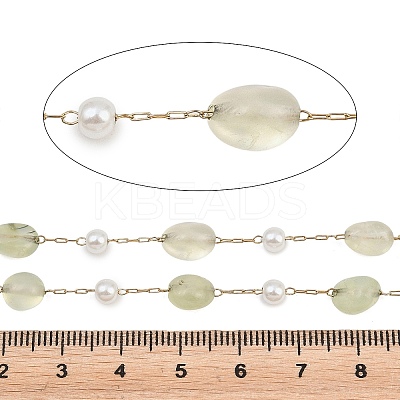Natural Prehnite Nuggets & 316 Stainless Steel Handmade Link Chains CHS-K021-14G-06-1