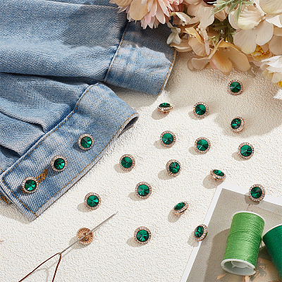 20Pcs 1-Hole Flat Round Zinc Alloy Rhinestones Buttons ALRI-NB0001-20E-1