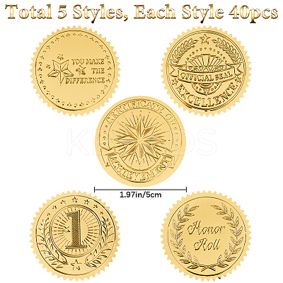 50 Sheets 5 Styles Plastic Self Adhesive Gold Foil Embossed Stickers DIY-CP0010-42-1