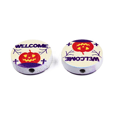 Halloween Printed Natural Wood Beads WOOD-T021-76-1