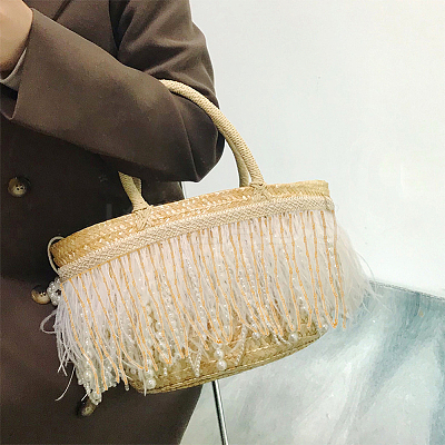 1 Yard Polyester Lace Trims with Glass Beaded Tassel DIY-WR0003-84A-1