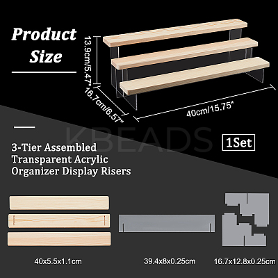 3-Tier Assembled Transparent Acrylic Organizer Display Risers ODIS-WH0029-89B-01-1