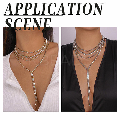 1Pc Iron Rhinestone Tennis Chains Bib Necklace NJEW-FG0001-11A-1