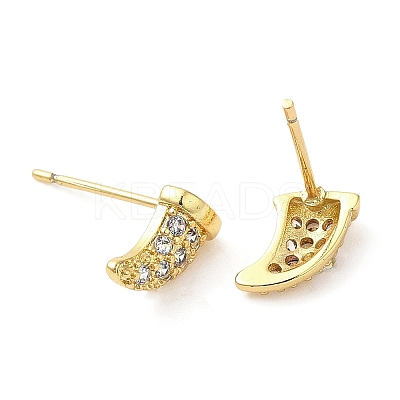 Rack Plating Brass Horn Stud Earrings with Cubic Zirconia EJEW-D061-30G-1