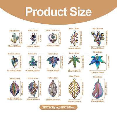 30Pcs 15 Style Rainbow Color Alloy Pendants FIND-BY0001-18-1