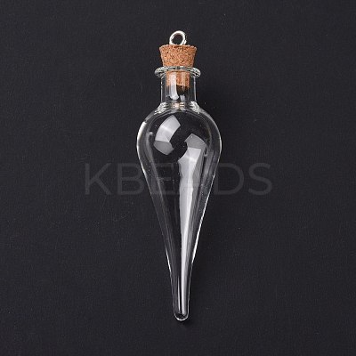 Teardrop Glass Cork Bottle Big Pendants AJEW-A041-01C-1