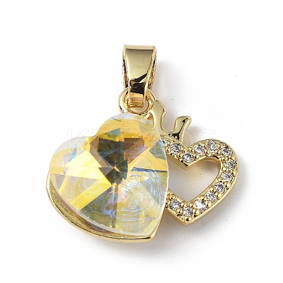 Real 18K Gold Plated Rack Plating Brass Micro Pave Clear Cubic Zirconia Pendants KK-C015-18G-03-1