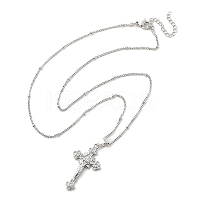 Crucifixion Cross Brass Micro Pave Cubic Zirconia Pendant Necklaces LS-NJEW-S385-02P-1