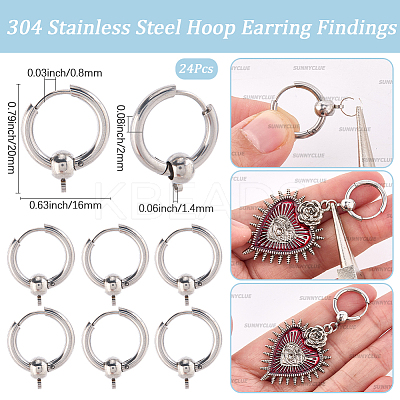 24Pcs 304 Stainless Steel Hoop Earring Findings FIND-SC0017-16B-1