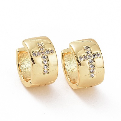 Cubic Zirconia Cross Thick Hoop Earrings EJEW-F304-02G-01-1
