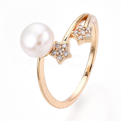 Stars Natural Pearl Finger Ring with Cubic Zirconia PEAR-N020-06K-1