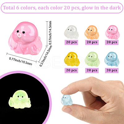 120Pcs 6 Colors Luminous Transparent Resin Octopus Display Decorations Glow in the Dark RESI-SP0001-46-1